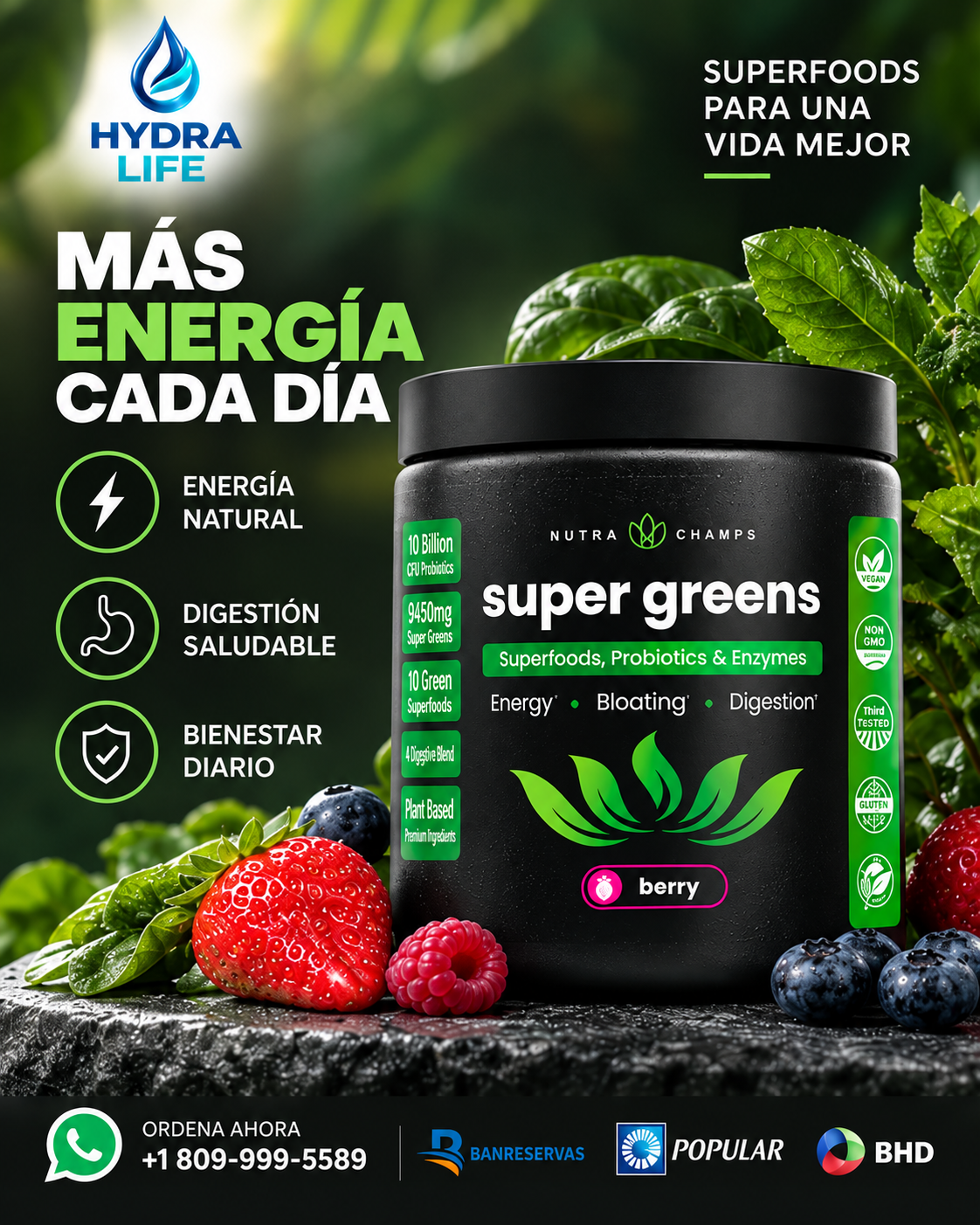 NutraChamps Super Greens™ | Más de 40 Superalimentos para tu Energía, Digestión y Vitalidad
