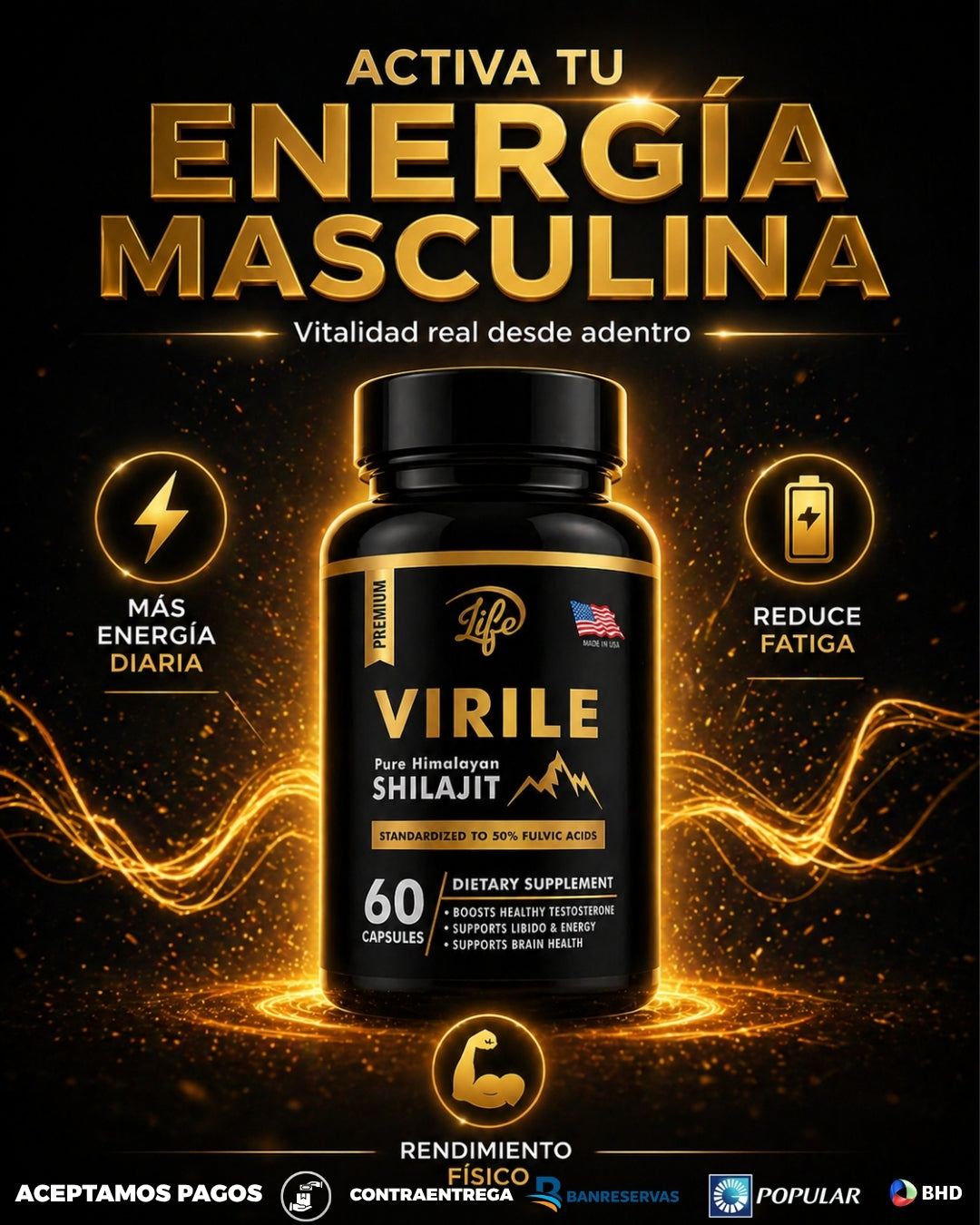 VIRILE SHILAJIT 60 Cápsulas de Poder Masculino : Rendimiento Masculino Premium