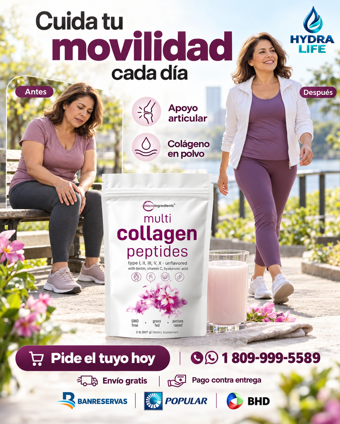 Péptidos de Colágeno Múltiple | Colágeno con vitamina C, biotina y ácido hialurónico para tu rutina de belleza y bienestar