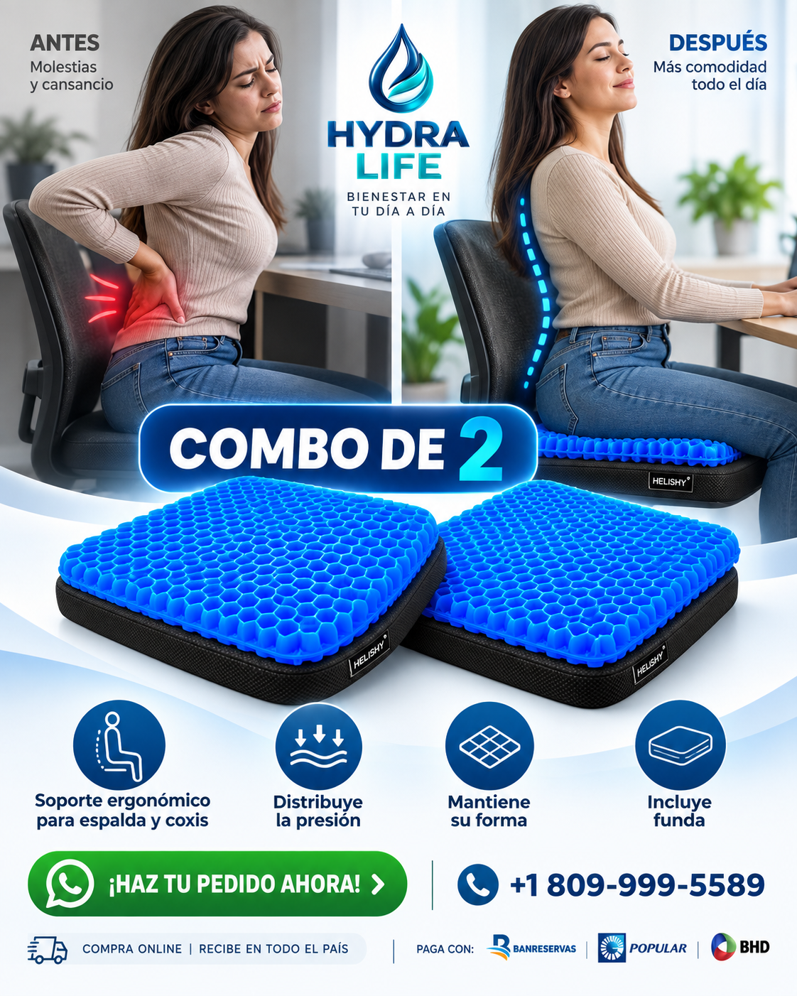 Combo 2 Cojines de Gel Transpirables | Comodidad Todo el Día