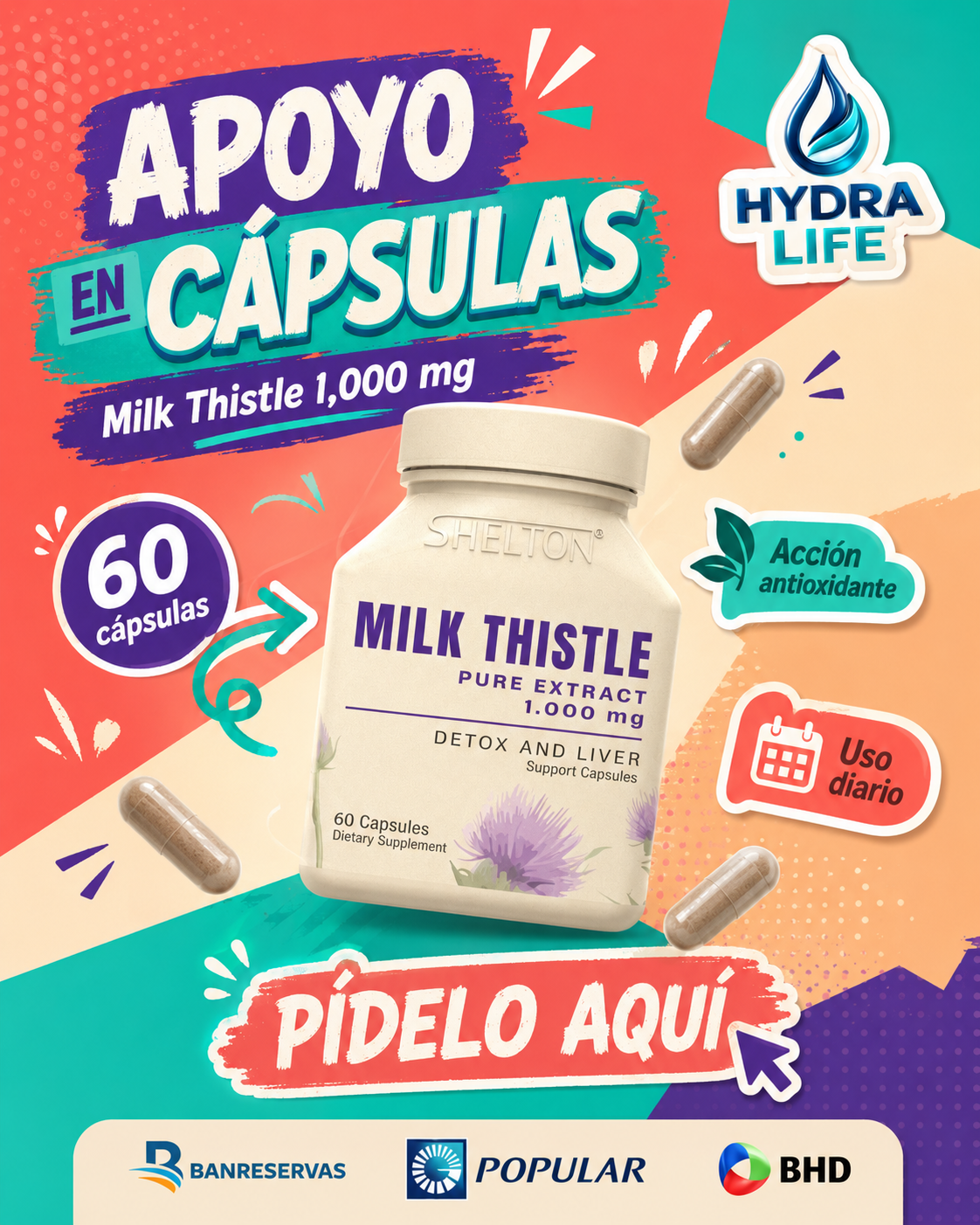 Milk Thistle Shelton 1,000 mg | 60 Cápsulas para Apoyo Hepático y Antioxidante: Cuida tu Hígado Todos los Días
