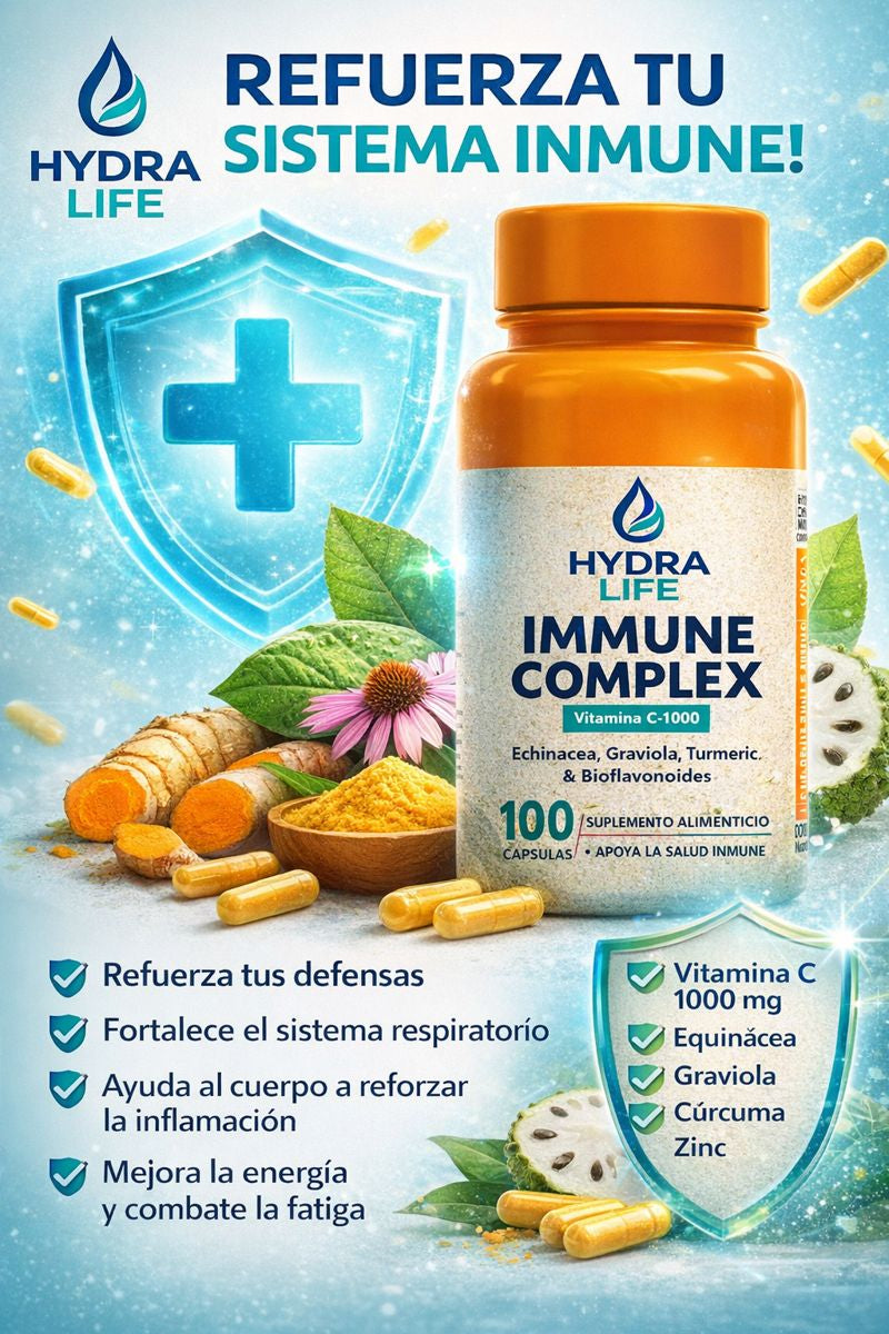 INMUNE COMPLEX Vitamina C 1000 mg: 100 Cápsulas para Defensas Fuertes, Refuerza tu Sistema Inmune