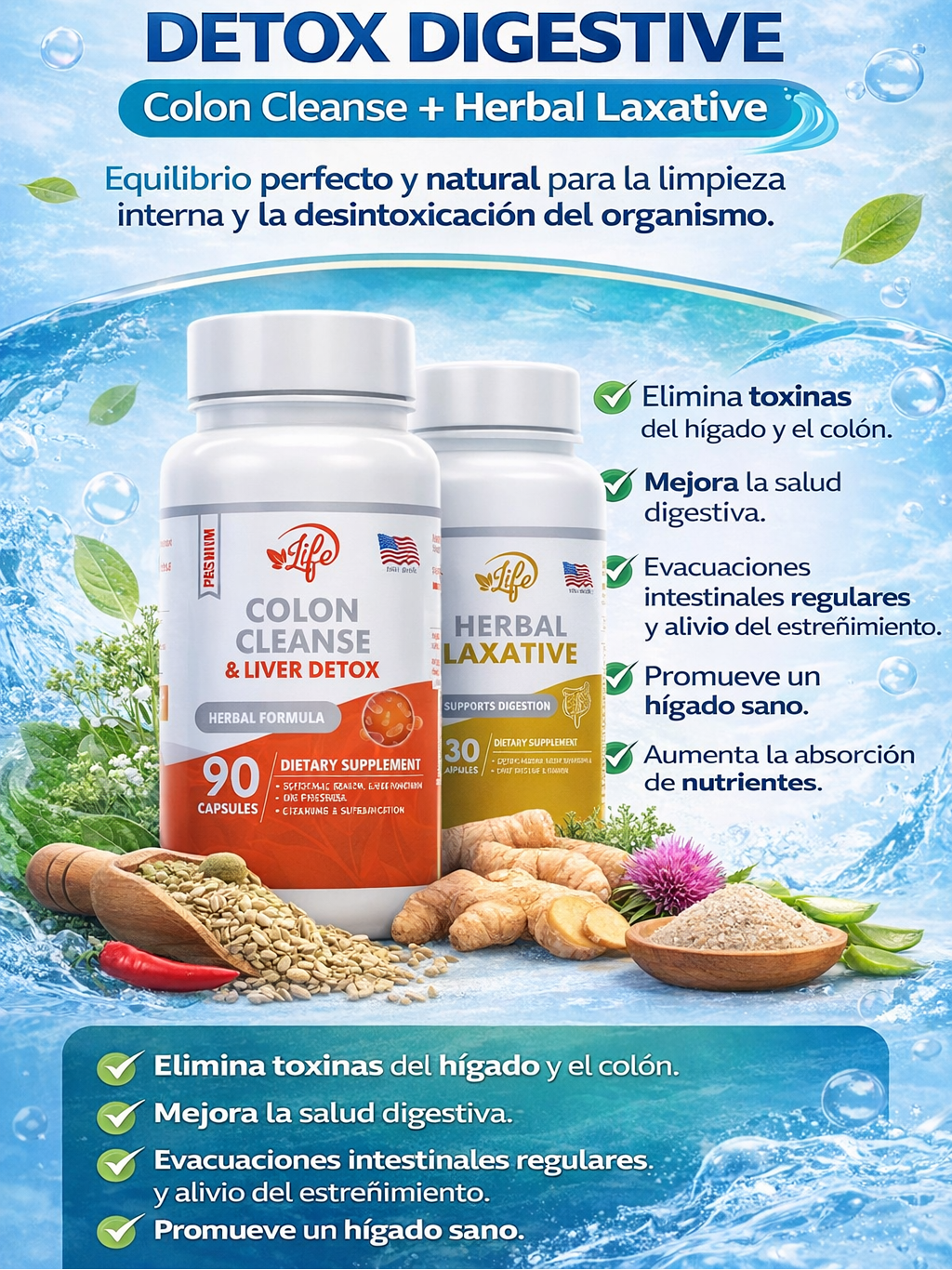 Colon Cleanse(90 Cápsulas) + Herbal Laxative (30 Cápsulas): Limpieza Interna Total