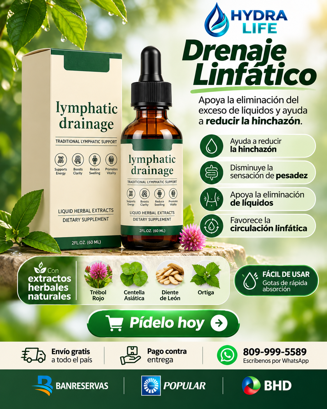 Drenaje Linfático en gotas | Gotas Desinflamantes para la Hinchazón, Retención de Líquidos y Sensación de Pesadez | 60 ml