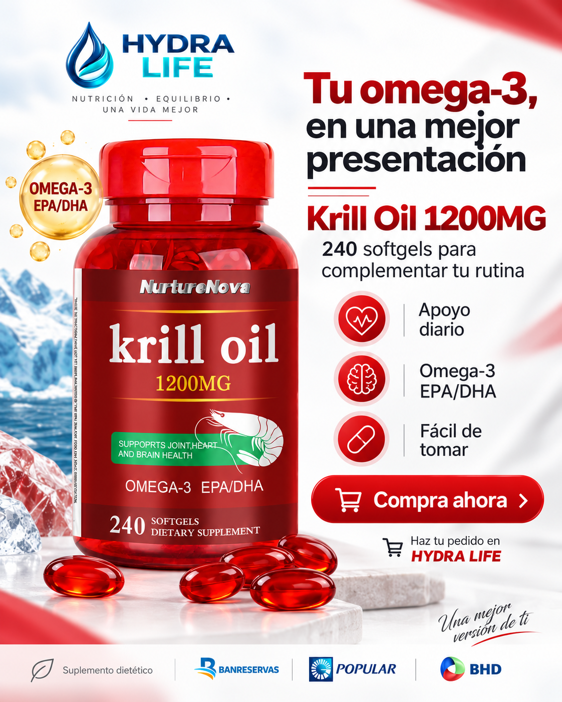 Krill Omega+ 1200MG™ | El poder del Omega-3 marino para cuidar tu corazón, cerebro y articulaciones