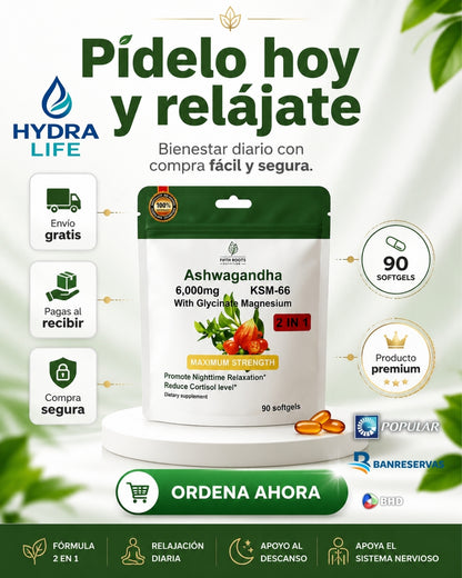 Ashwagandha KSM-66 + Magnesio Glicinato: Fórmula Antiestrés & Descanso | 90 Capsulas