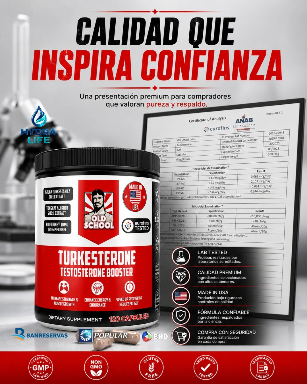 Turkesterone Old School Labs | Fuerza, Energía y Recuperación Muscular – 120 Cápsulas