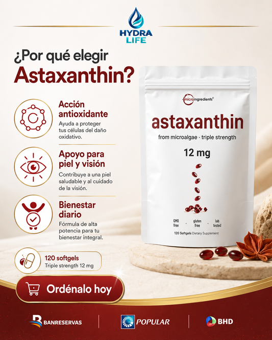 ASTAXANTINA™ 12mg | El Antioxidante Natural en Cápsulas: Combate el Estrés Oxidativo y Apoya tu Piel, Visión y Bienestar desde Adentro