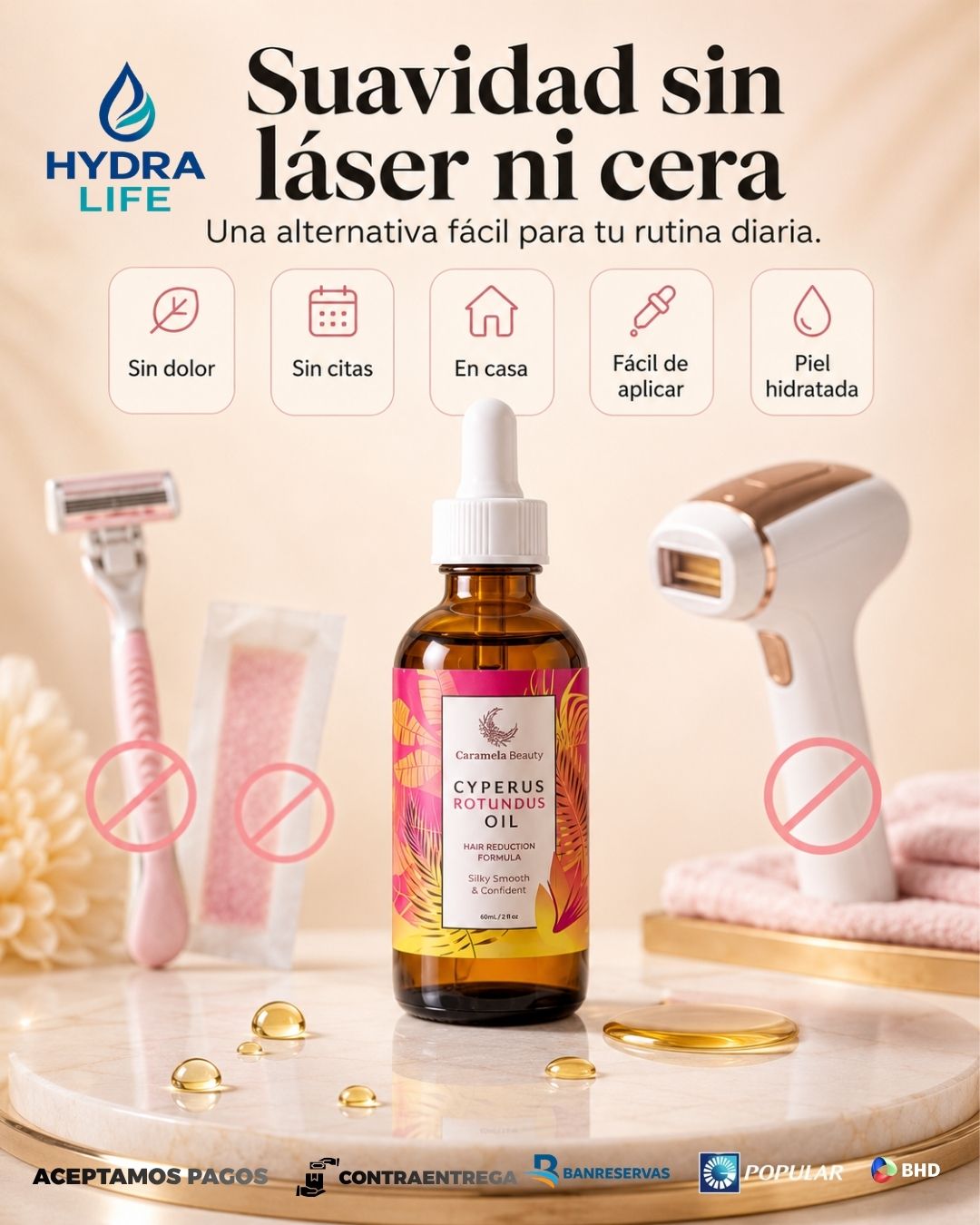 Aceite de Depilación, Hidratación, Calmante y Reductor de crecimiento de Vello CyperusRotundus™ - 60ml de Aceite Natural
