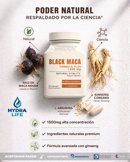 Black maca Koreana (90 Capsulas) 1500Mg SHELTON™: 2x más potencia, 2x más resistencia, 2x más sastifacción