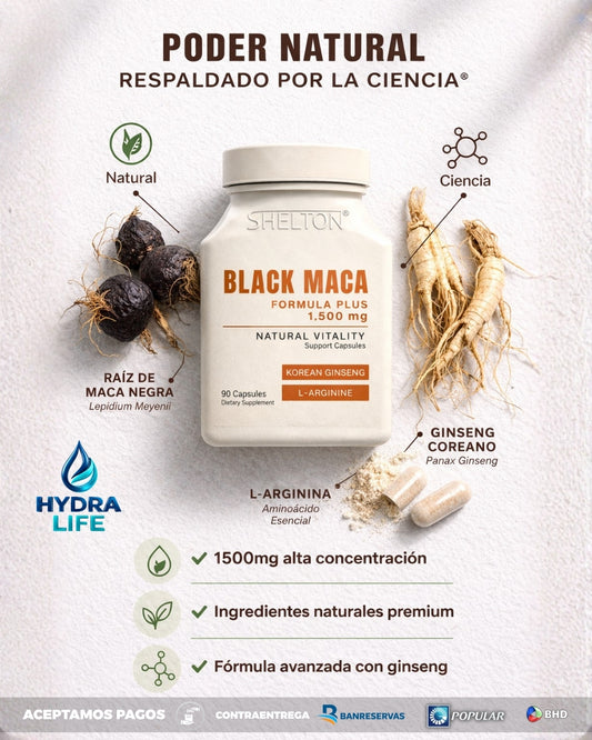 Black maca Koreana (90 Capsulas) 1500Mg SHELTON™: 2x más potencia, 2x más resistencia, 2x más sastifacción