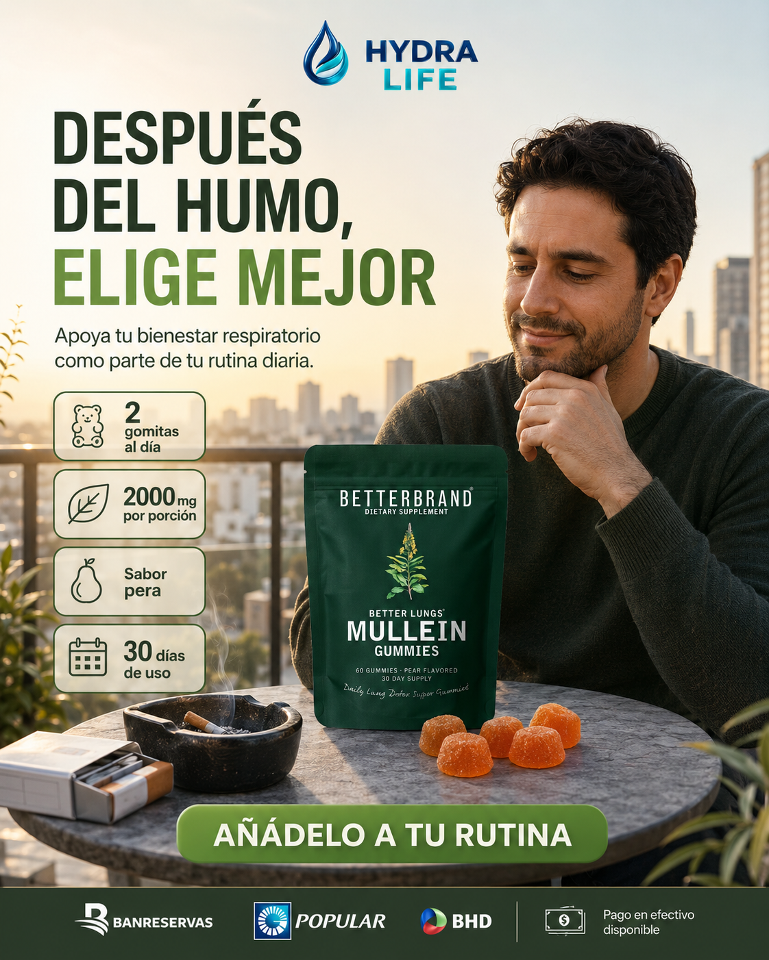 BetterLungs® Mullein Gummies | ¿Fumas? Tus pulmones también necesitan una rutina de cuidado diario