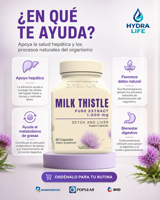 Milk Thistle Shelton 1,000 mg | 60 Cápsulas para Apoyo Hepático y Antioxidante: Cuida tu Hígado Todos los Días