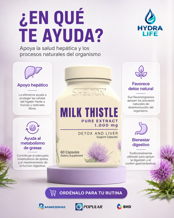 Milk Thistle Shelton 1,000 mg | 60 Cápsulas para Apoyo Hepático y Antioxidante: Cuida tu Hígado Todos los Días