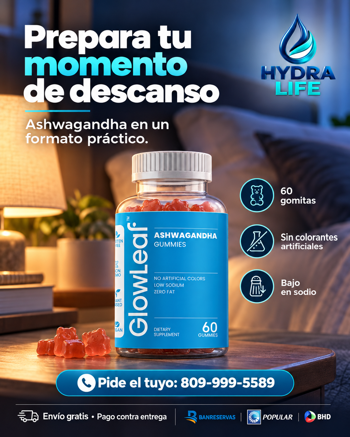 GlowLeaf Ashwagandha Gummies | Tu rutina de calma y bienestar en 60 gomitas