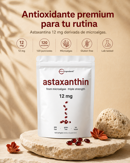ASTAXANTINA™ 12mg | El Antioxidante Natural en Cápsulas: Combate el Estrés Oxidativo y Apoya tu Piel, Visión y Bienestar desde Adentro
