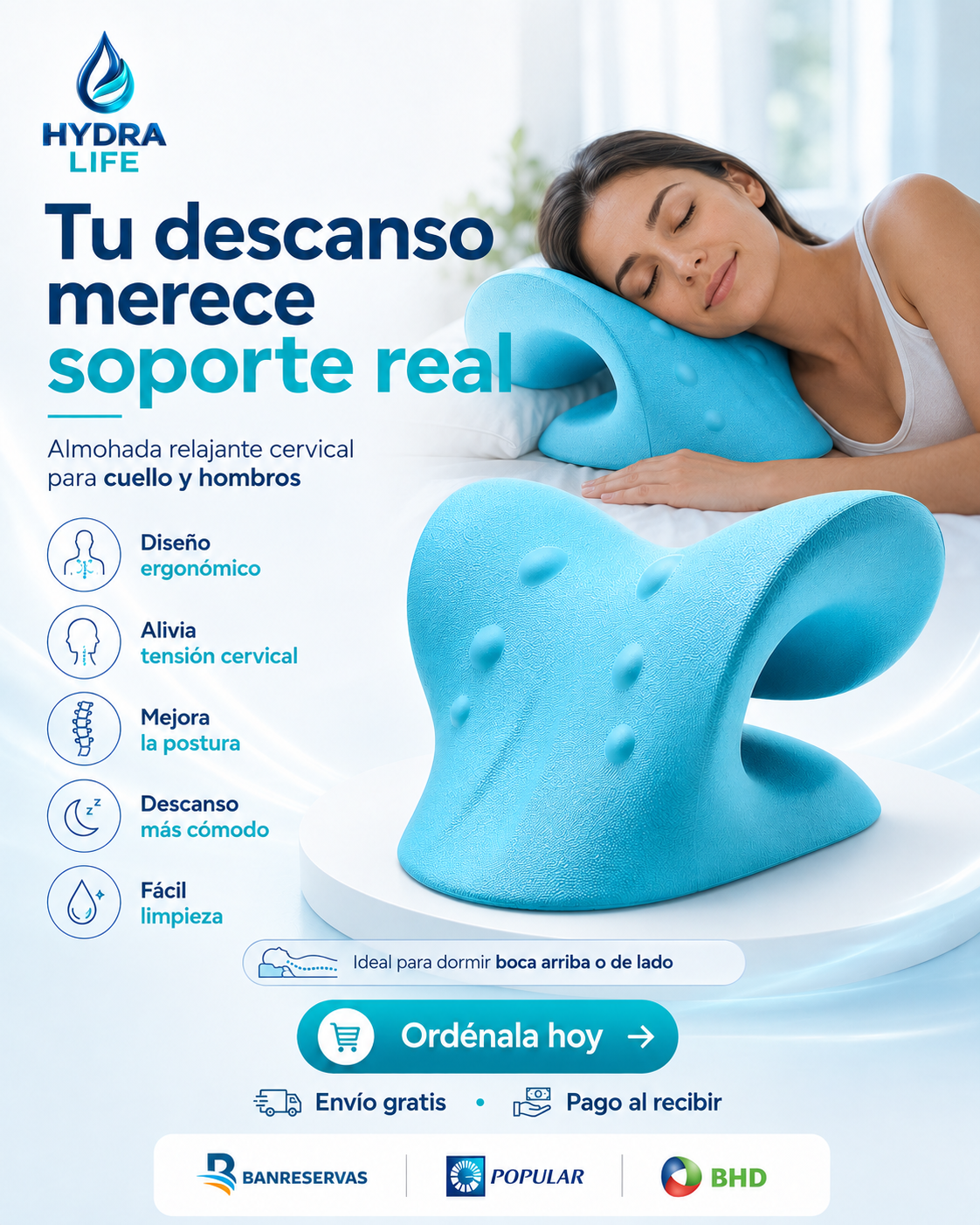 Almohada Cervical Ergonómica| Alivia la Tensión del Cuello y Hombros en Minutos