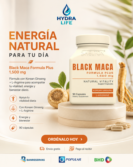 Black maca Koreana (90 Capsulas) 1500Mg SHELTON™: 2x más potencia, 2x más resistencia, 2x más sastifacción