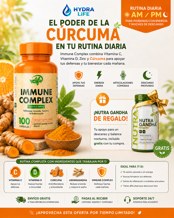 Cúrcuma Immune Complex | Vitamina C + D + Zinc + Nutra Gandha GRATIS