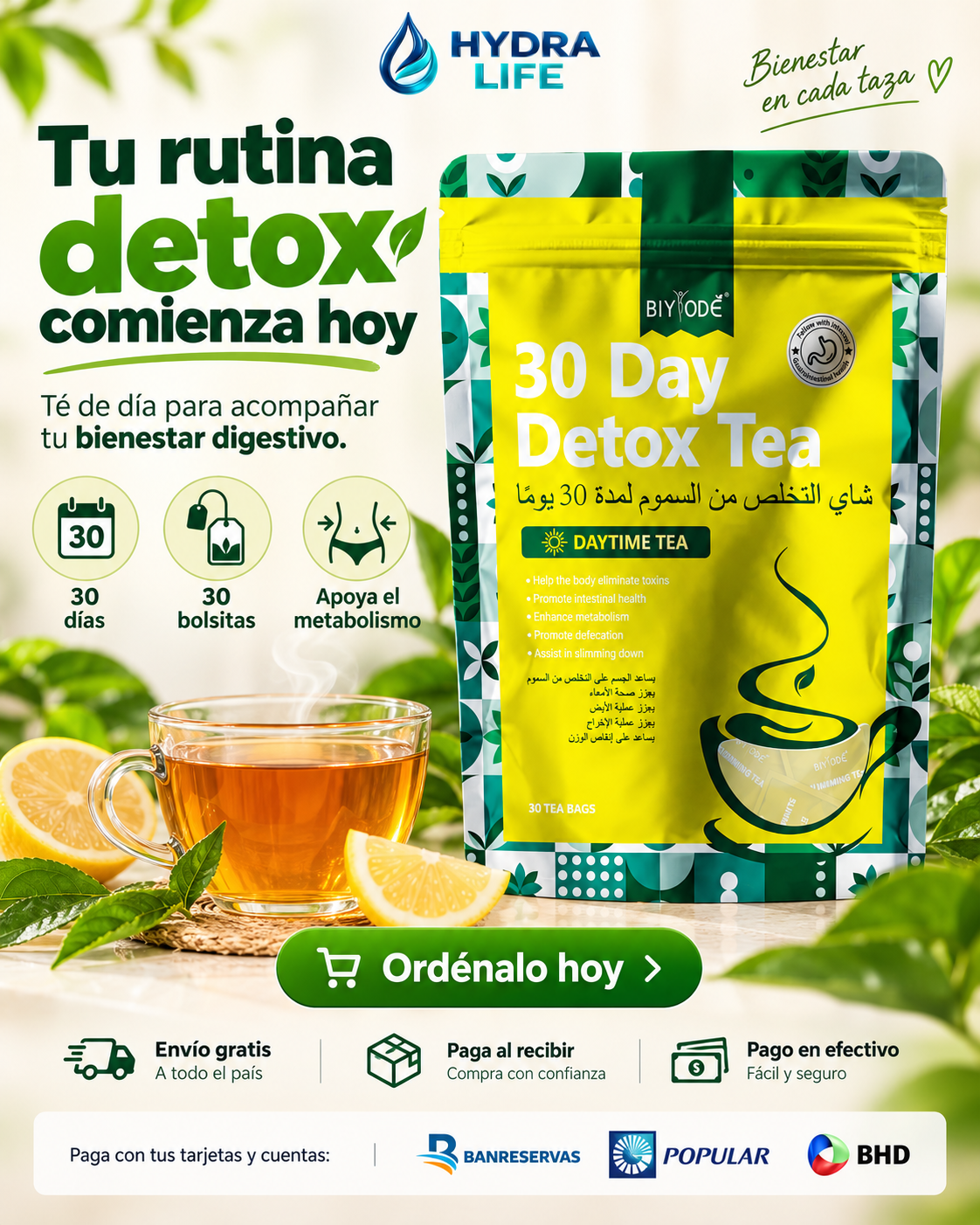 30 Day Detox Tea™ | Bienestar digestivo, metabolismo y rutina de 30 días: Siéntete más ligero cada día