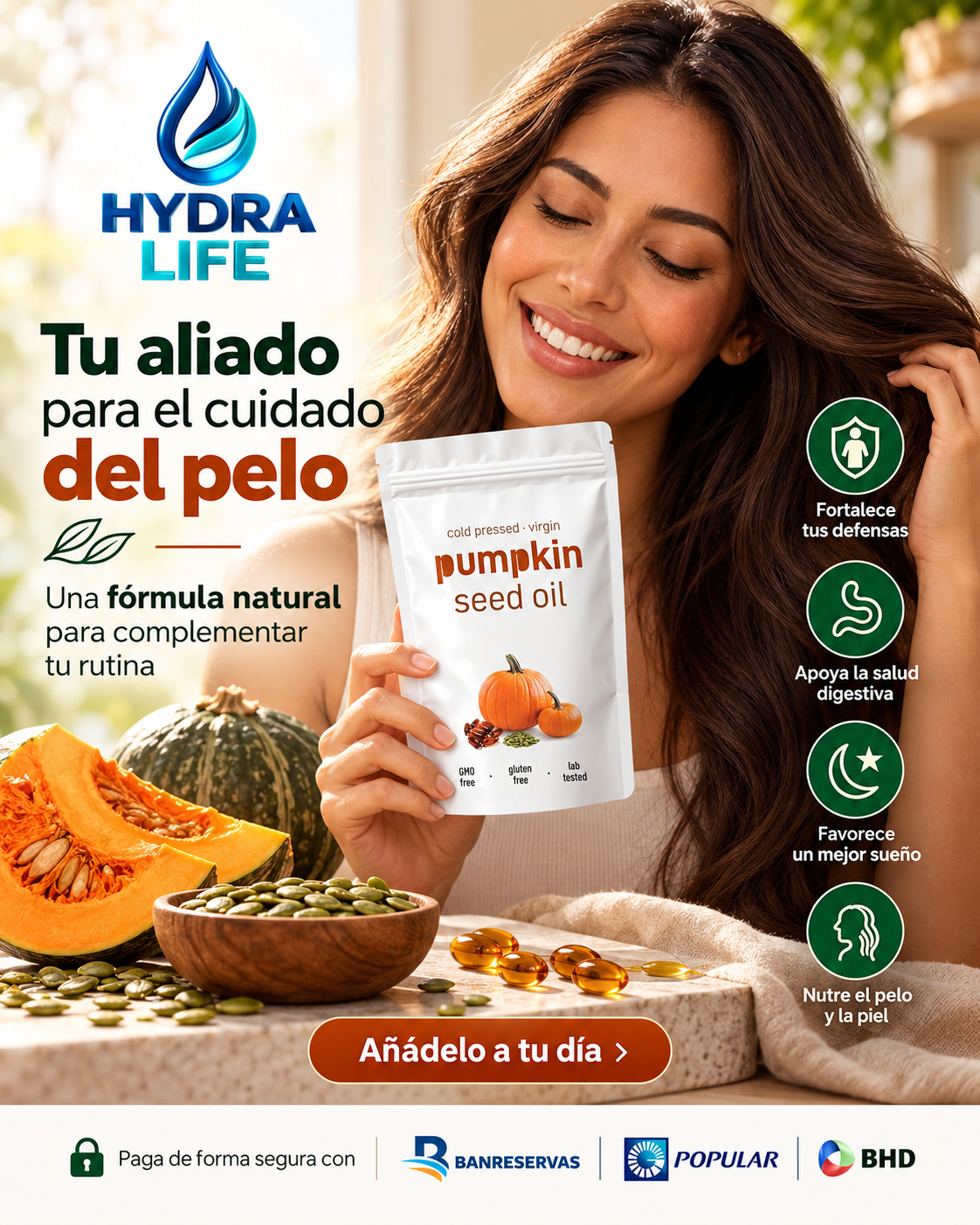 Semilla de Calabaza + Saw Palmetto – 180 Cápsulas | Fórmula Avanzada para el Cuidado, Fortaleza y Vitalidad del Cabello