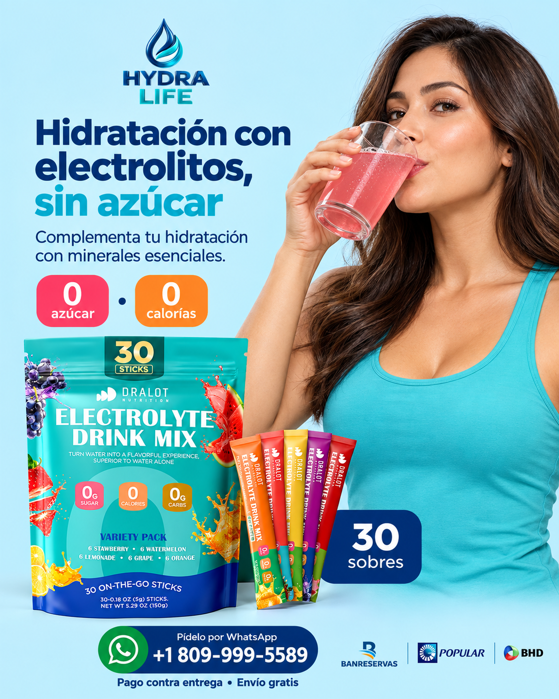 Mix de Electrolitos | Hidratación sin azúcar para tu rutina activa | 30 sobres, 5 sabores