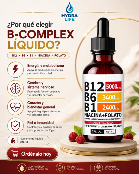 B12 + Complejo B Líquido™ | Las Vitaminas en Gotas para tu Rutina Diaria: Apoya el Metabolismo Energético y el Funcionamiento del Sistema Nervioso
