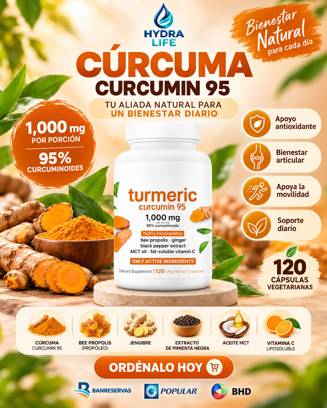 Cúrcuma con Pimienta Negra Curcumin 95™: Apoyo Articular y Antioxidante | Muévete y Siéntete Mejor Cada Día