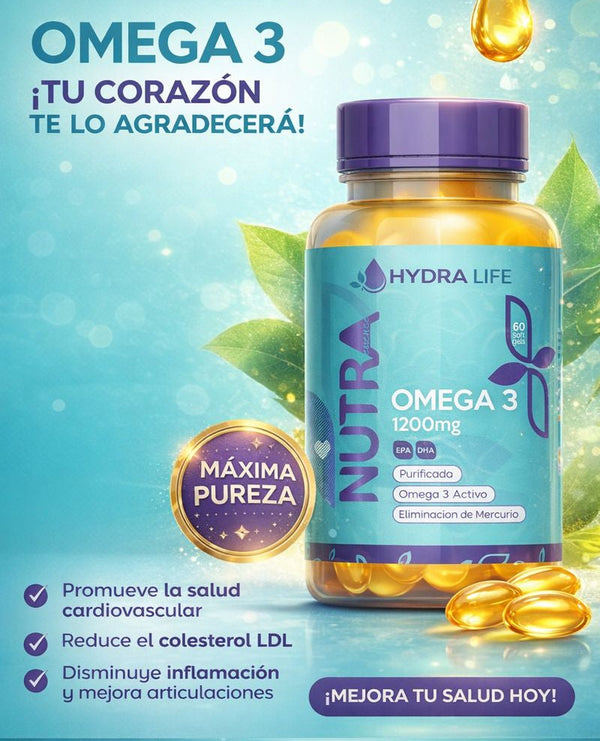 Omega 3 Hydra Life 1200 mg: 60 Cápsulas Purificadas para Cuidar tu Corazón, Cerebro y Articulaciones