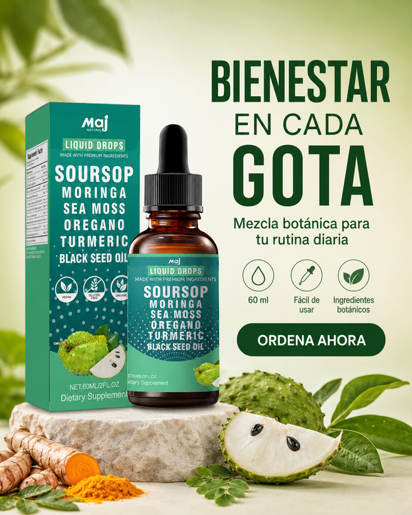 Soursup Multivitaminico™| ¡No Son Simples Gotas! Guanábana, Moringa, Alga Marino, Orégano, Cúrcuma y Aceite de Semilla Negra en una Sola Fórmula